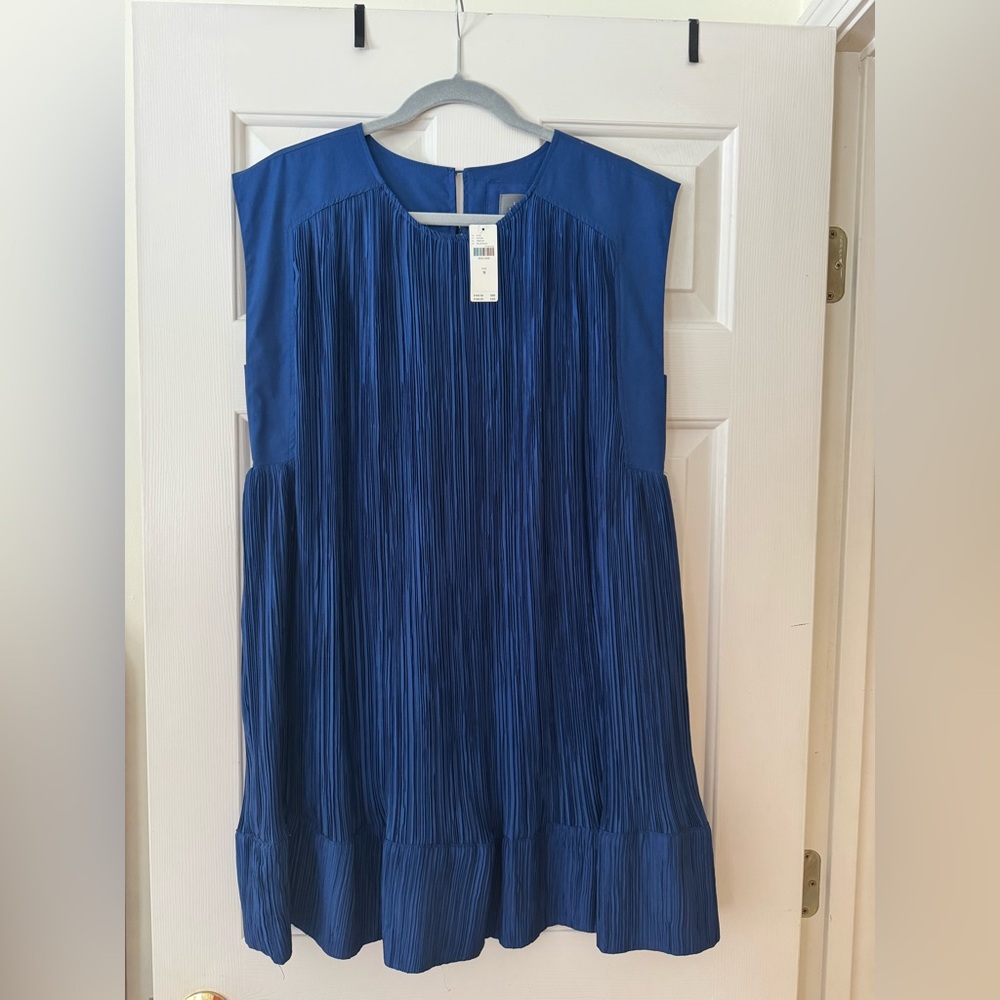 Anthropologie Blue Sleeveless Pleated Dress